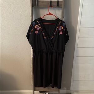 Black and Red Casual V-neck Dolman Sleeve Mini Sundress